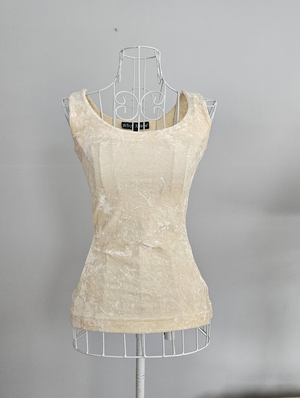 Betsey Johnson Vintage Cream Crushed Velvet Tank Top S